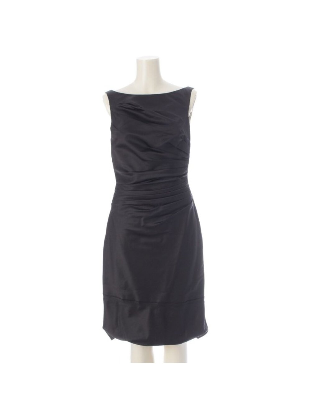 Prada Wool Silk Gathered Boat Neck Sleeveless Dress Black 38